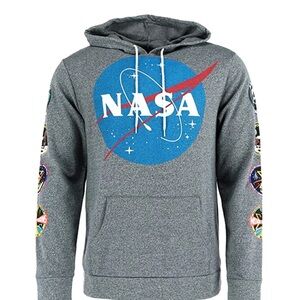 Buzz Aldrin Adult medium NASA Logo Hoodie, Grey